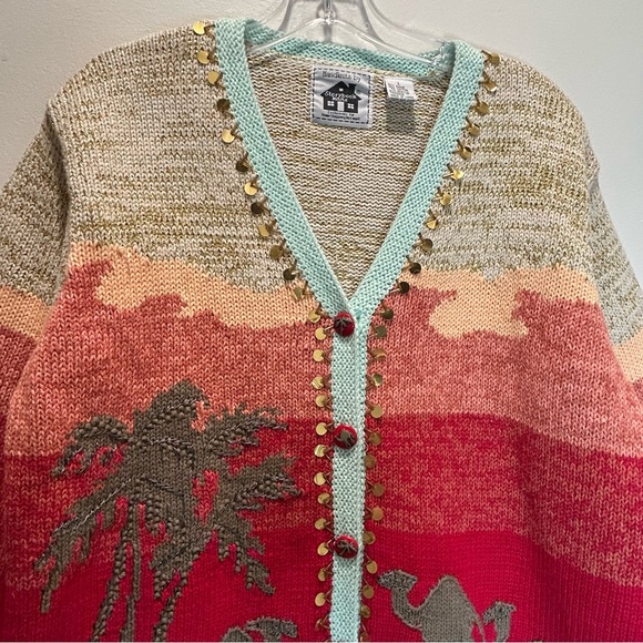 VTG 1990s Handknits by Storybook Knits Multicolor Desert Scene Cardigan - Large - Picture 6 of 13